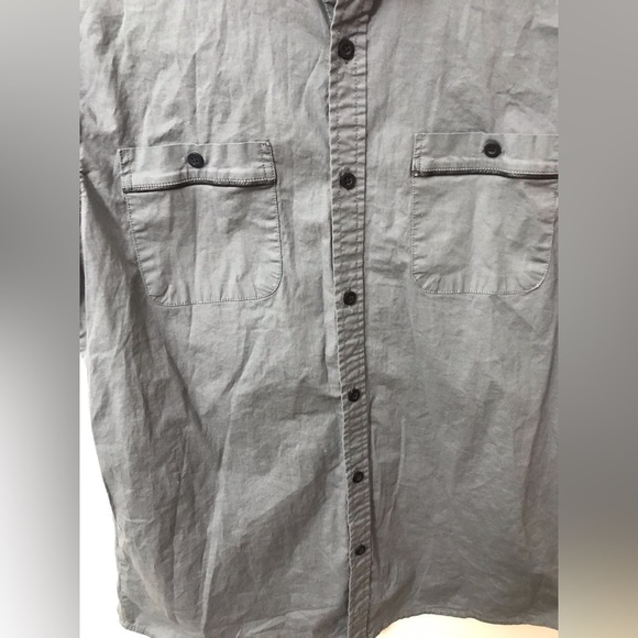STEVE’S Jeans Mens Cotton Gray Military Style Short Sleeve Button Down Shirt L - Picture 5 of 11